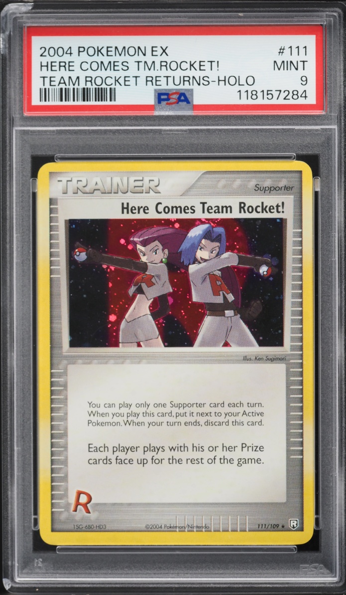 2004 Pokemon EX Team Rocket Returns Holo Here Comes Team Rocket #111 PSA 9 MINT