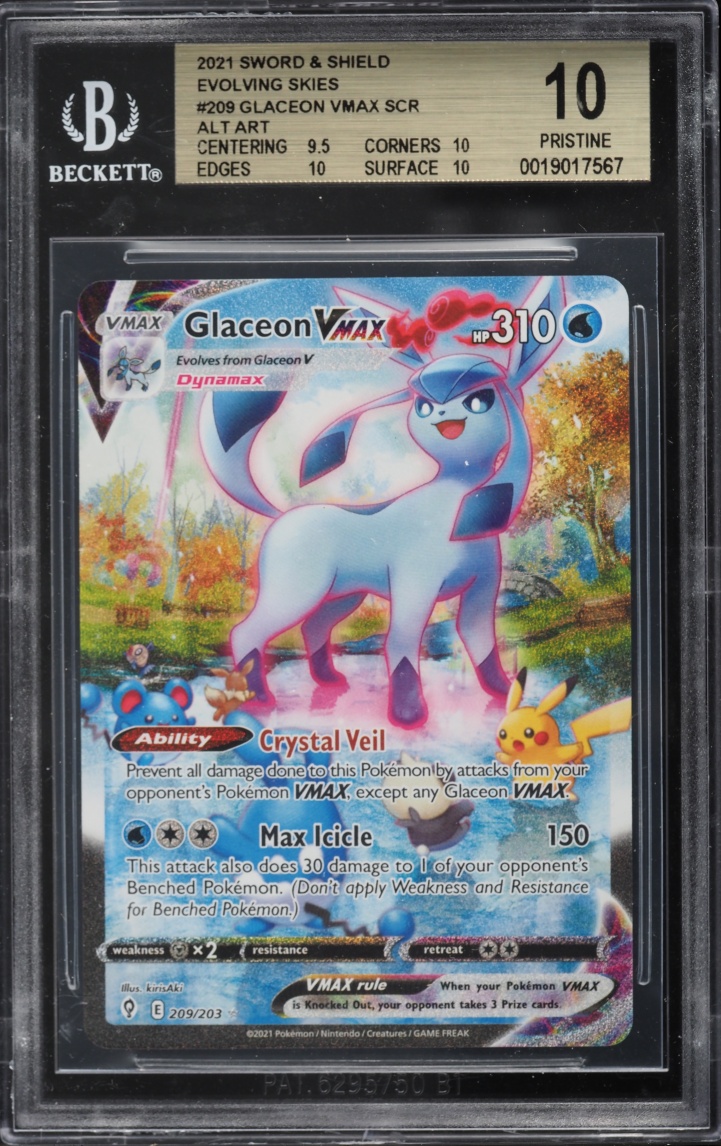 2021 Pokemon Sword & Shield Evolving Skies Alt Art Glaceon VMAX #209 BGS 10 PRISTINE