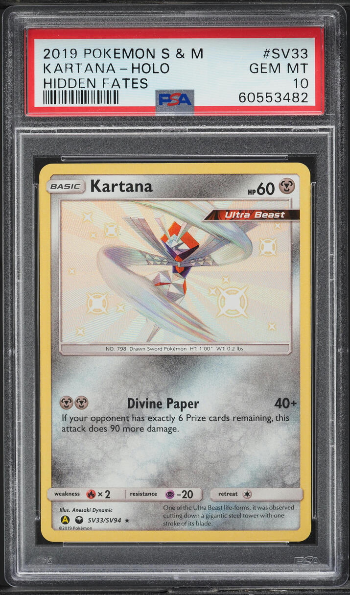 2019 Pokemon Sun & Moon Hidden Fates Shiny Kartana #SV33 PSA 10 GEM MINT