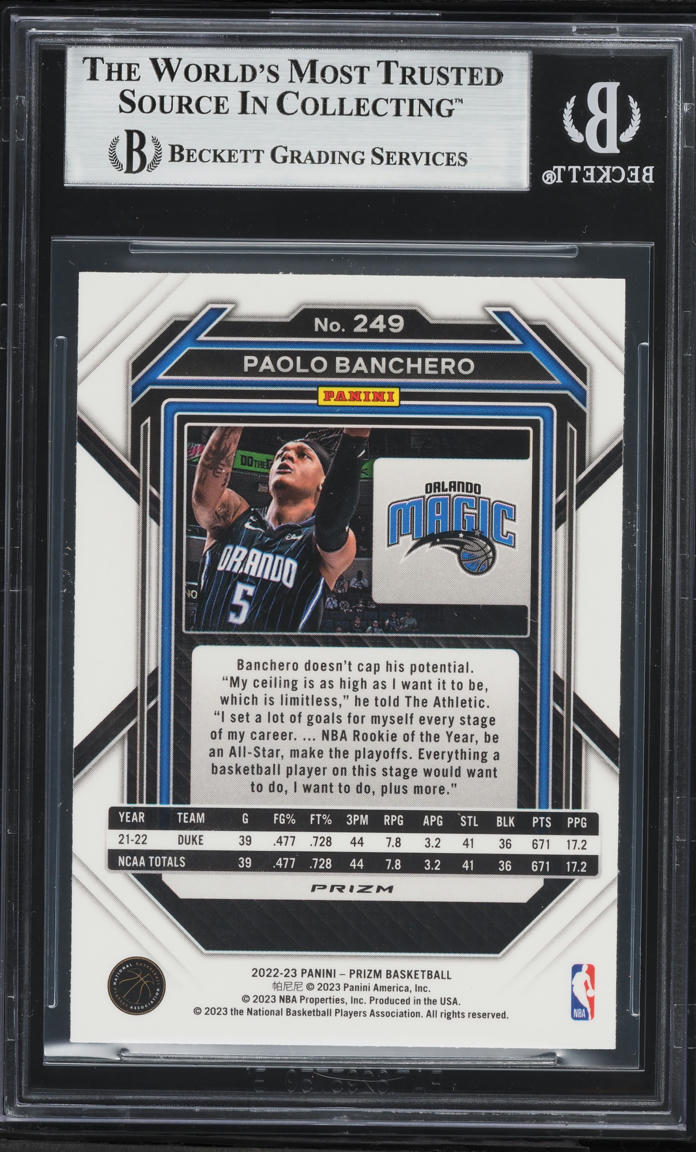 2022 Panini Prizm Silver Paolo Banchero ROOKIE #249 BGS 9 MINT