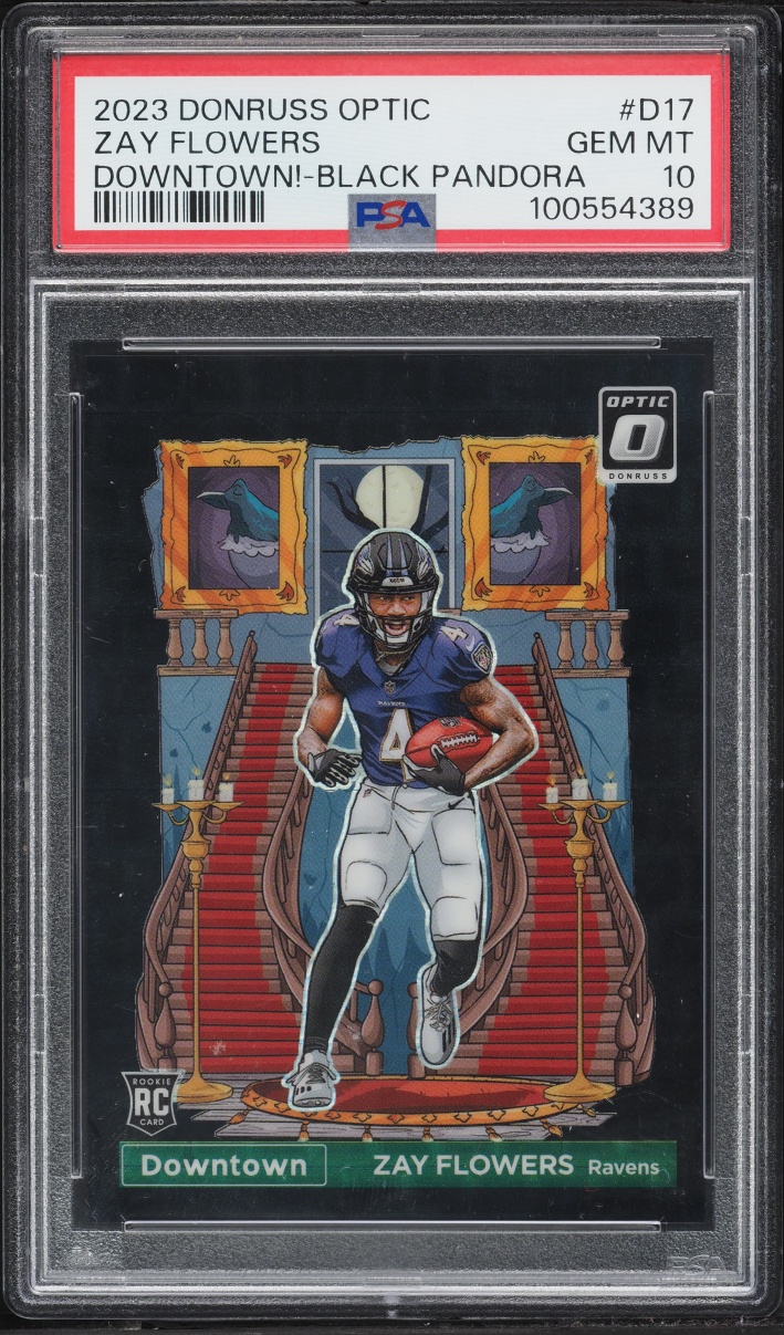 2023 Donruss Optic Downtown Black Pandora Zay Flowers ROOKIE /25 #D-17 PSA 10 GEM MINT