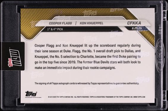 2025 Topps Now Draft Foilfractor Cooper Flagg & Kon Knueppel ROOKIE AUTO 1/1