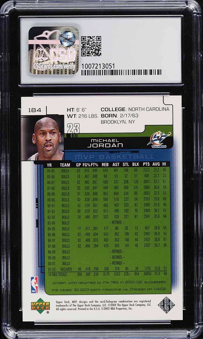 2002 Upper Deck MVP Classic Michael Jordan #184 CSG 9 MINT