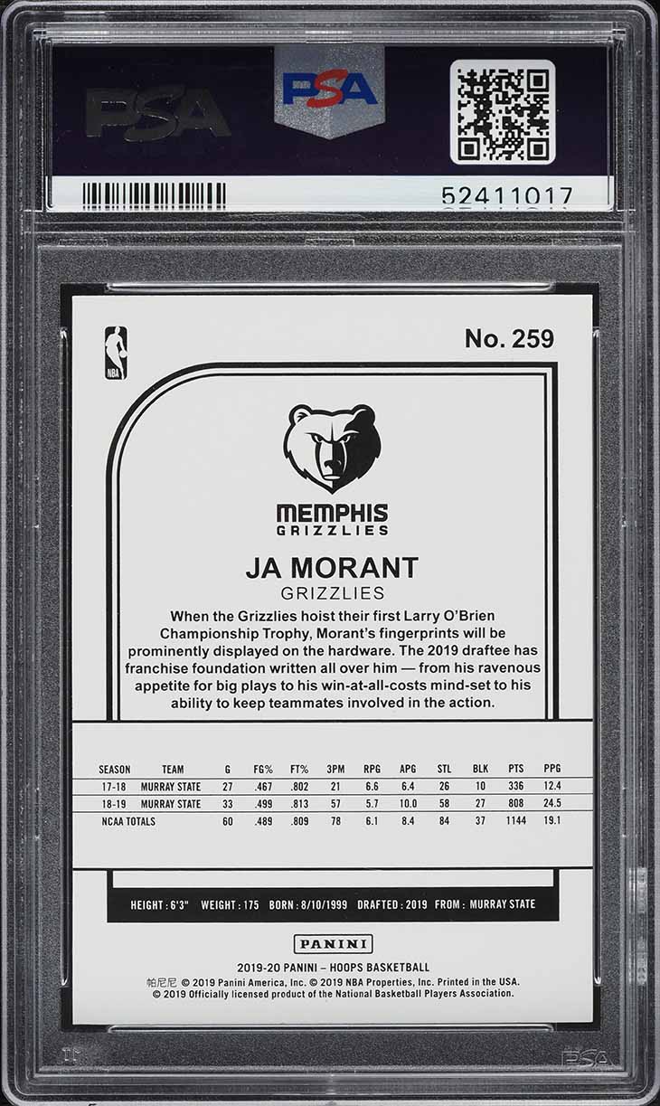 2019 Hoops Ja Morant ROOKIE #259 PSA 10 GEM MINT