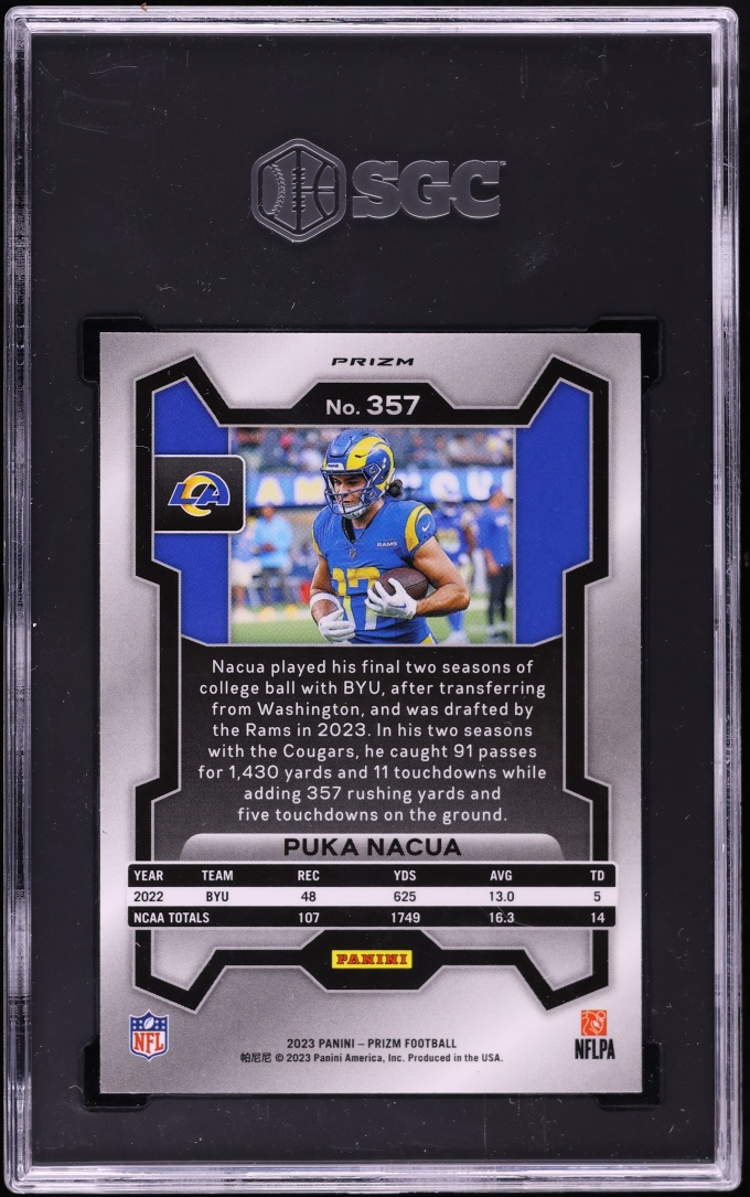 2023 Panini Prizm Disco Puka Nacua ROOKIE #357 SGC 9 MINT