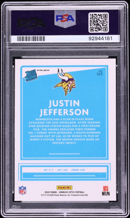 2020 Donruss Optic Holo Justin Jefferson ROOKIE #163 PSA 10 GEM MINT