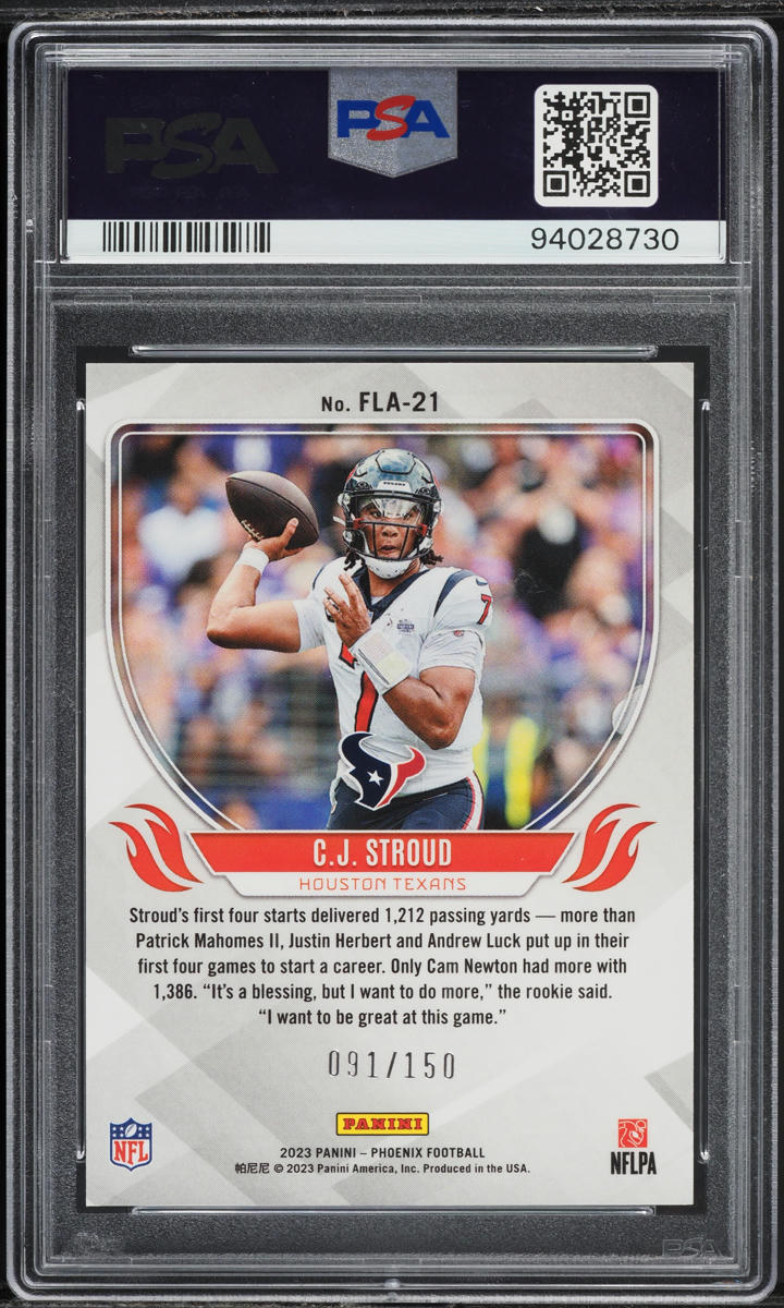 2023 Panini Phoenix Flame Throwers Teal C.J. Stroud ROOKIE /150 #FLA-21 PSA 9