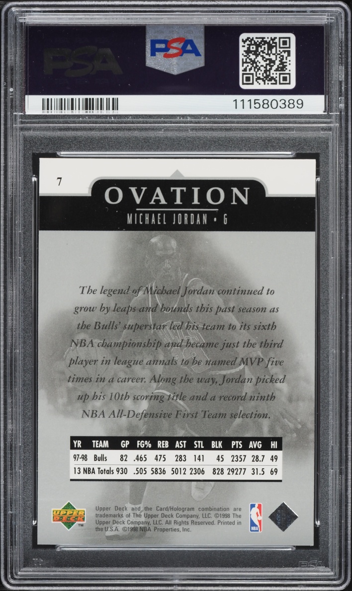 1998 Upper Deck Ovation Michael Jordan #7 PSA 10 GEM MINT
