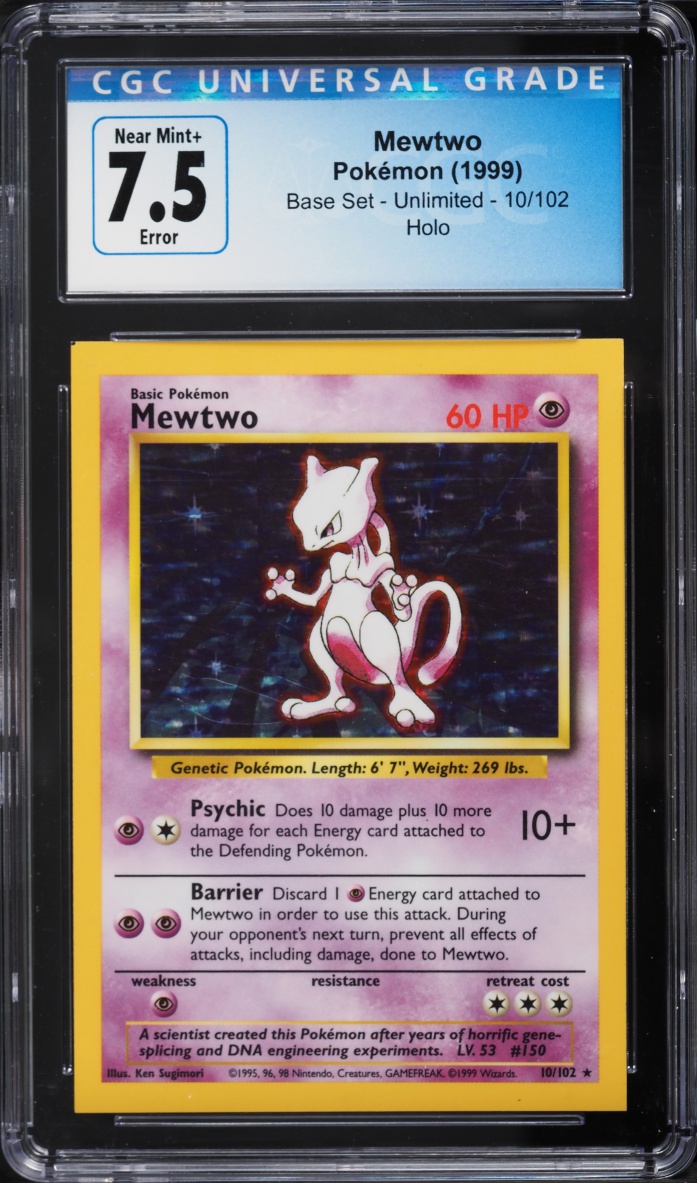 1999 Pokemon Base Set Holo Mewtwo #10 CGC 7.5 NRMT+