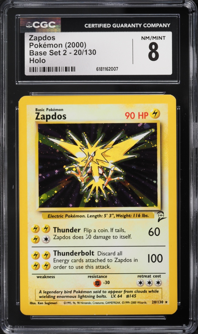 2000 Pokemon Base Set 2 Holo Zapdos #20 CGC 8 NM-MT