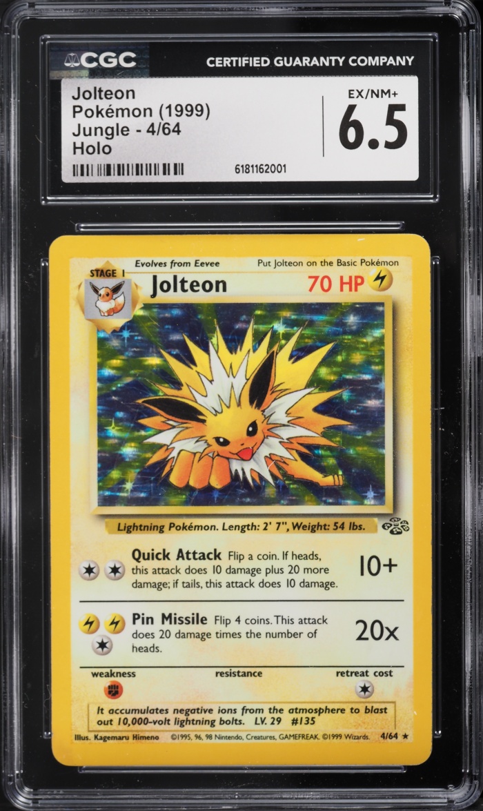 1999 Pokemon Jungle Holo Jolteon #4 CGC 6.5 EXMT+