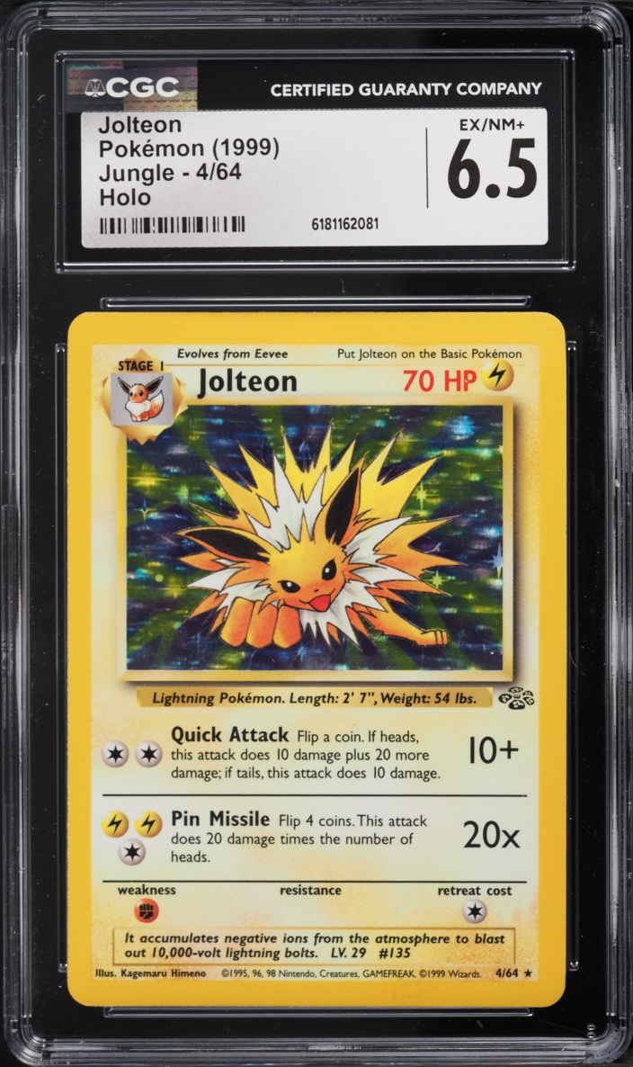 1999 Pokemon Jungle Holo Jolteon #4 CGC 6.5 EXMT+