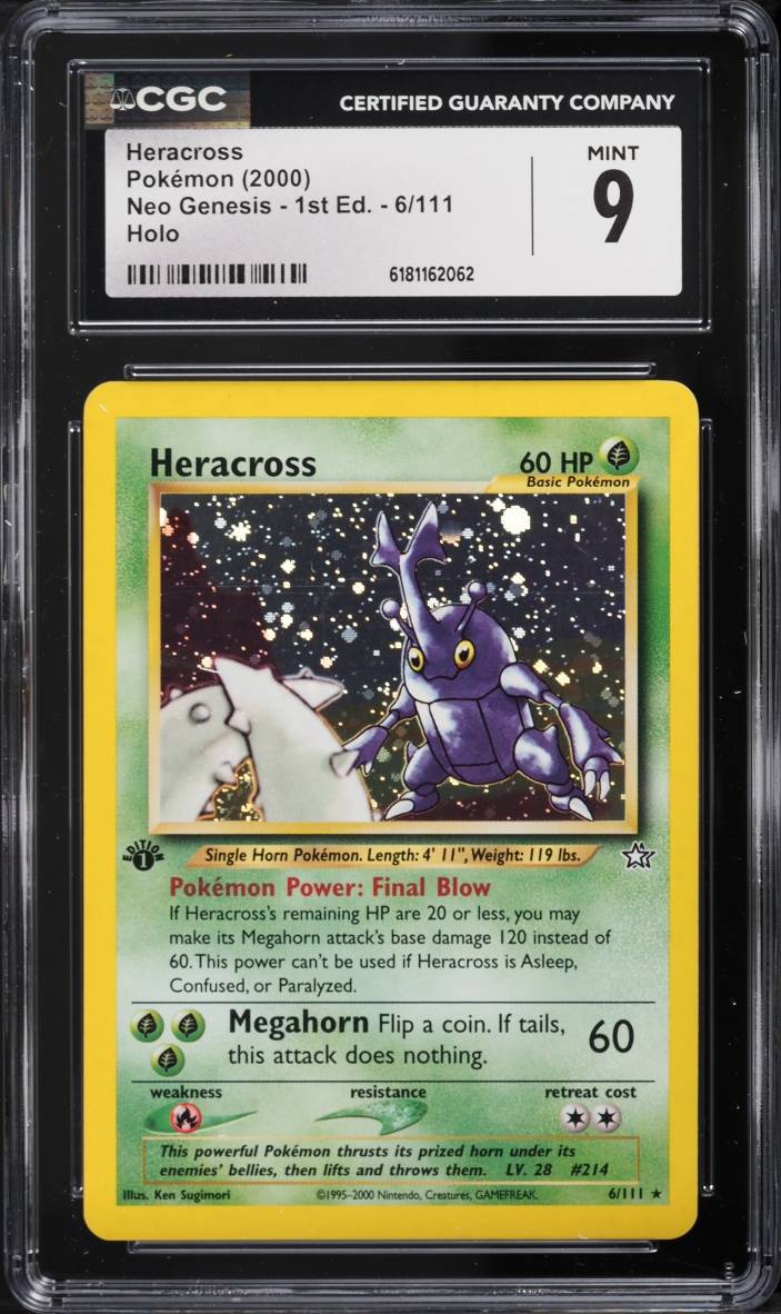 2000 Pokemon Neo Genesis 1st Edition Holo Heracross #6 CGC 9 MINT