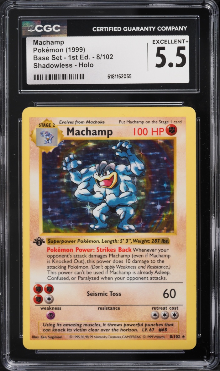 1999 Pokemon Base Set Shadowless 1st Edition Holo Machamp #8 CGC 5.5 EX+