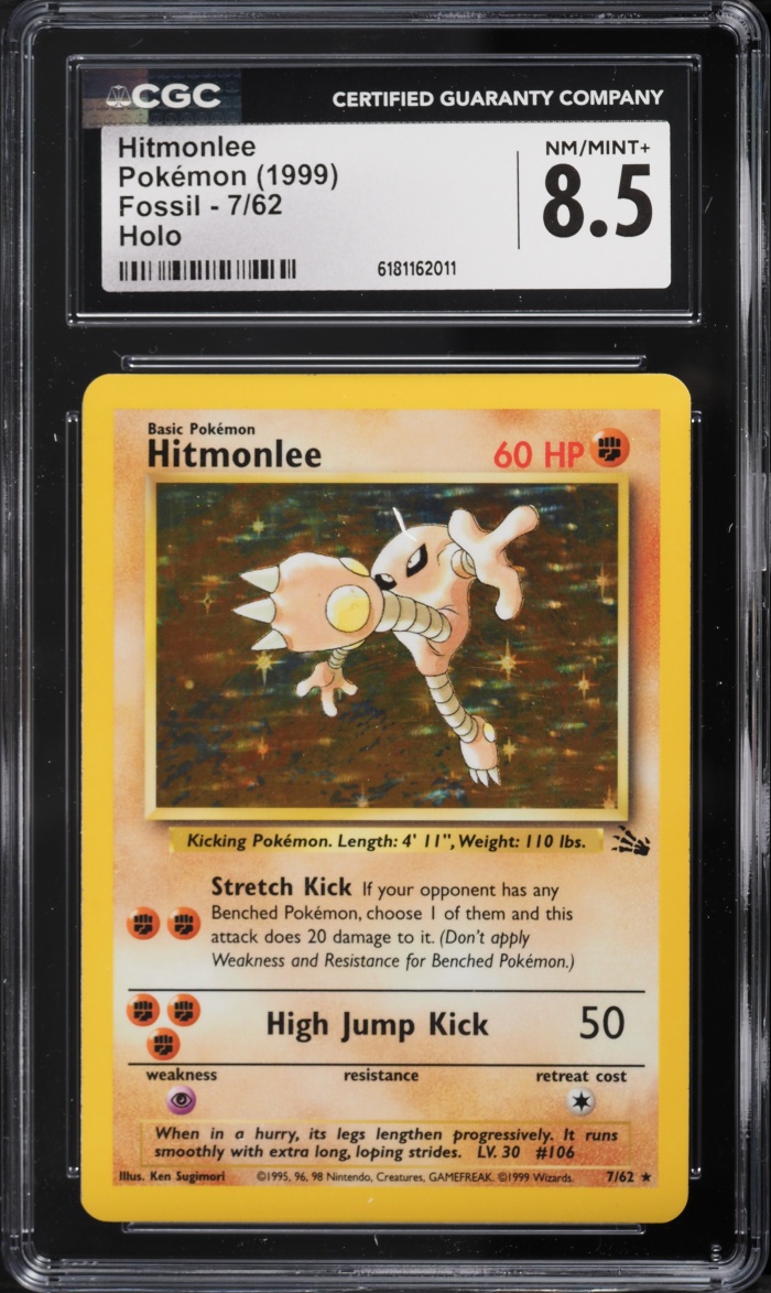 1999 Pokemon Fossil Holo Hitmonlee #7 CGC 8.5 NM-MT+