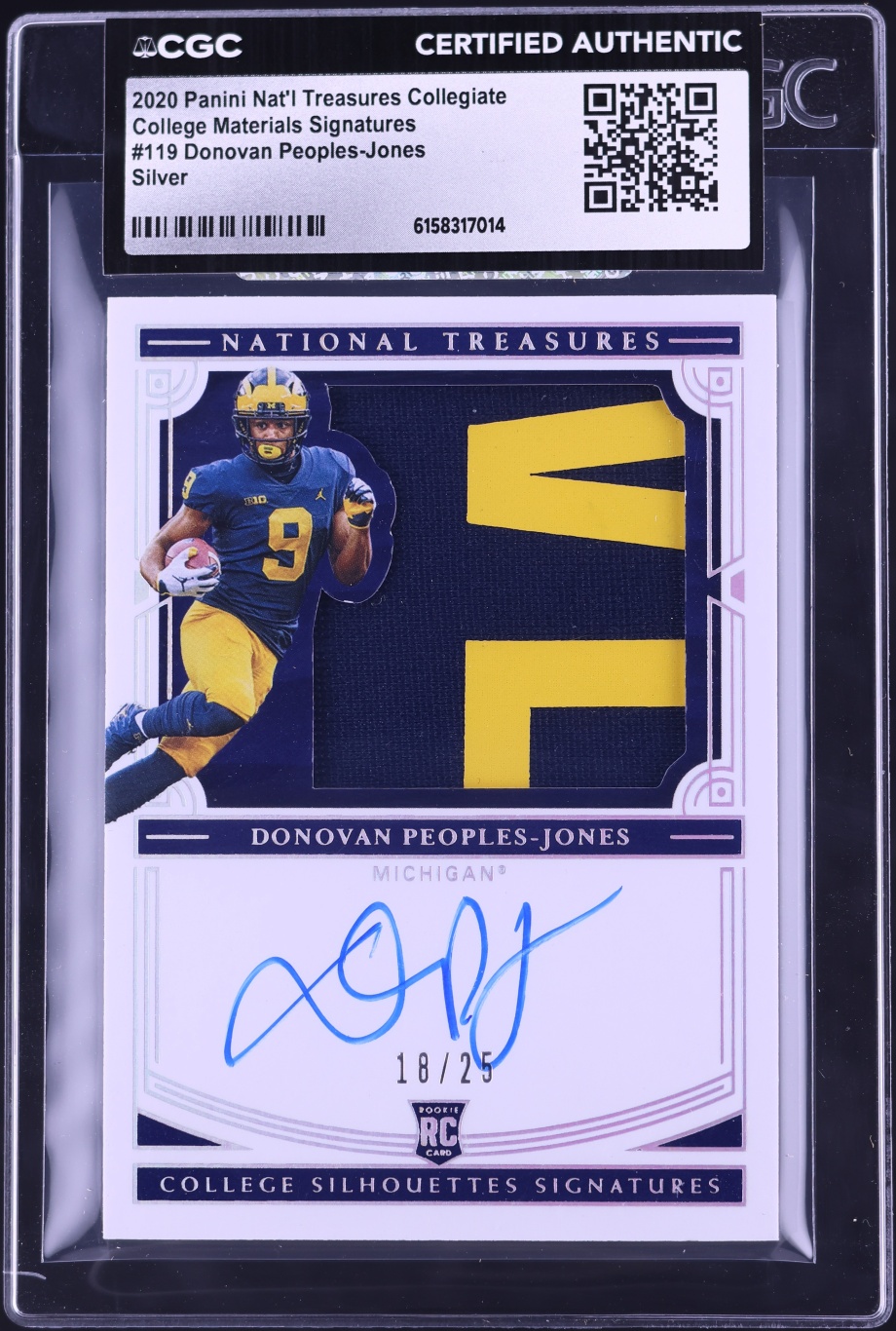 2020 National Treasures Collegiate Silver Donovan Peoples-Jones RC PATCH AUTO /25 #119 CGC AUTH