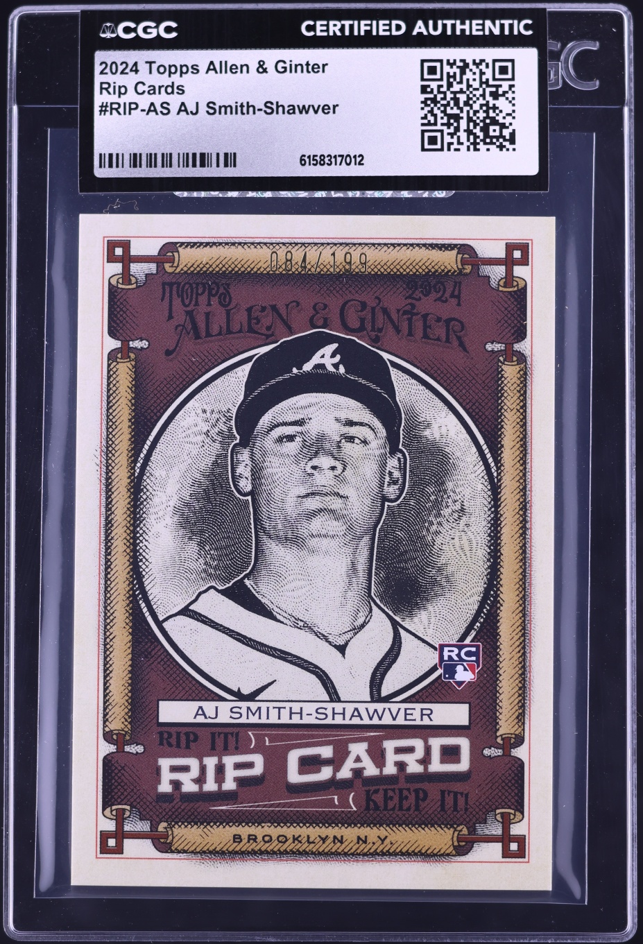 2024 Topps Allen & Ginter Rip Cards AJ Smith-Shawver ROOKIE /199 #RIP-AS CGC AUTH