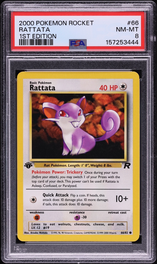 2000 Pokemon Team Rocket 1st Edition Rattata #66 PSA 8 NM-MT