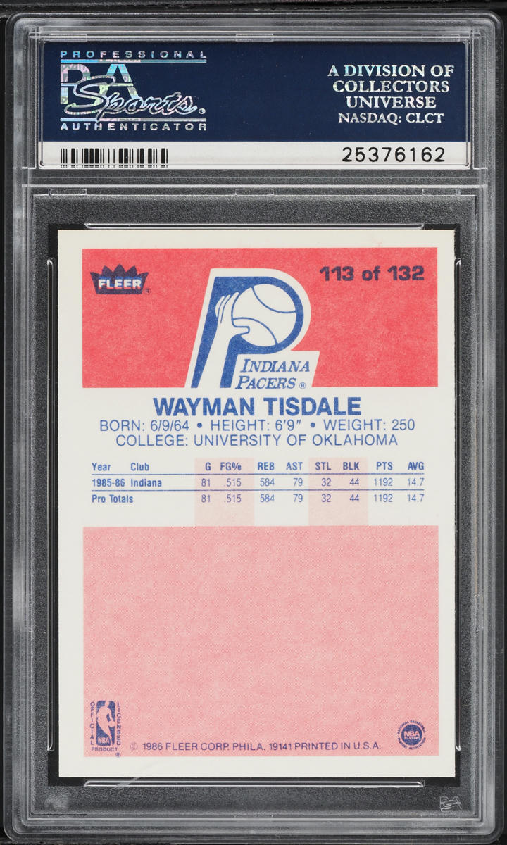 1986 Fleer Basketball Wayman Tisdale ROOKIE #113 PSA 10 GEM MINT