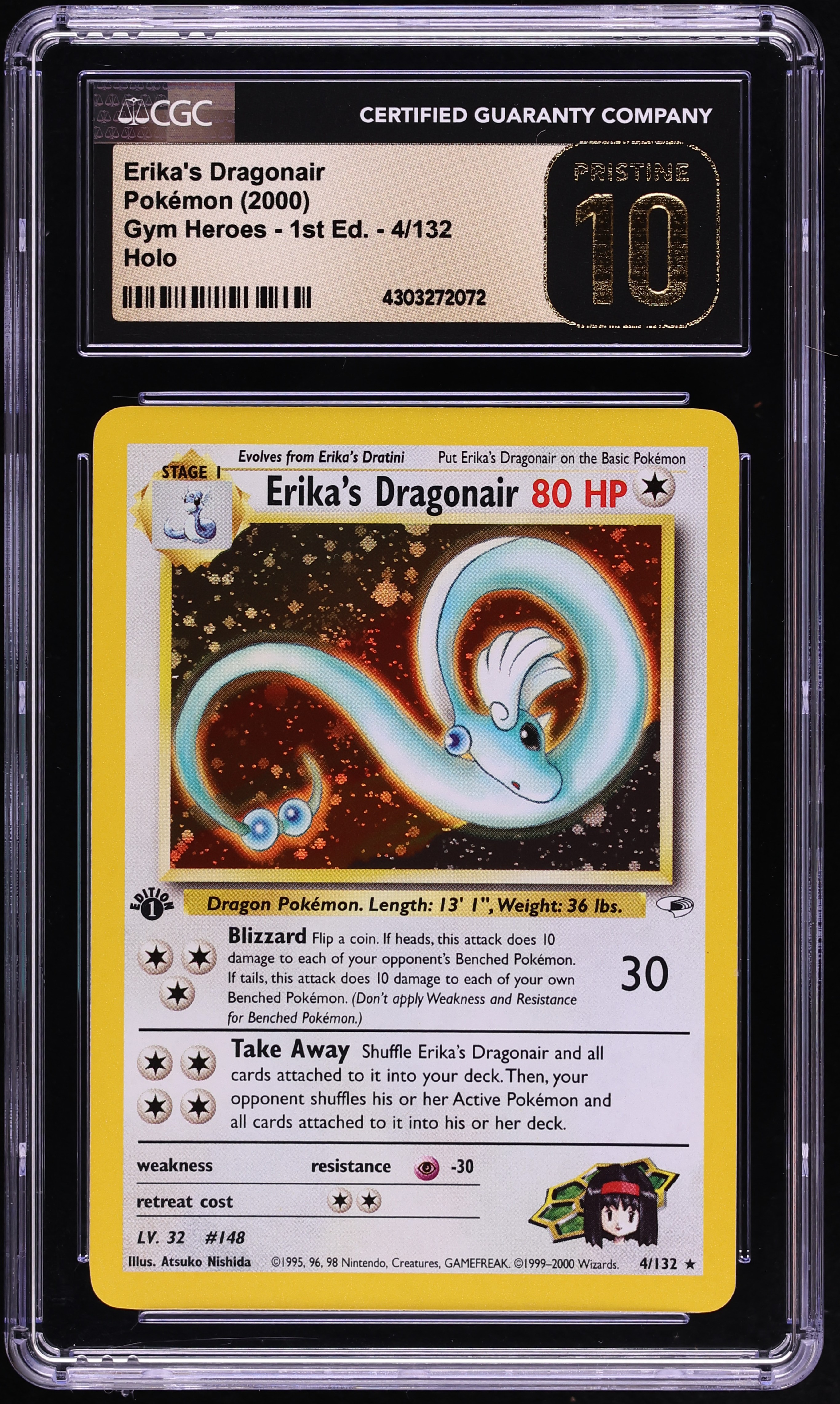 2000 Pokemon Gym Heroes 1st Edition Holo Erika's Dragonair #4 CGC 10 PRISTINE