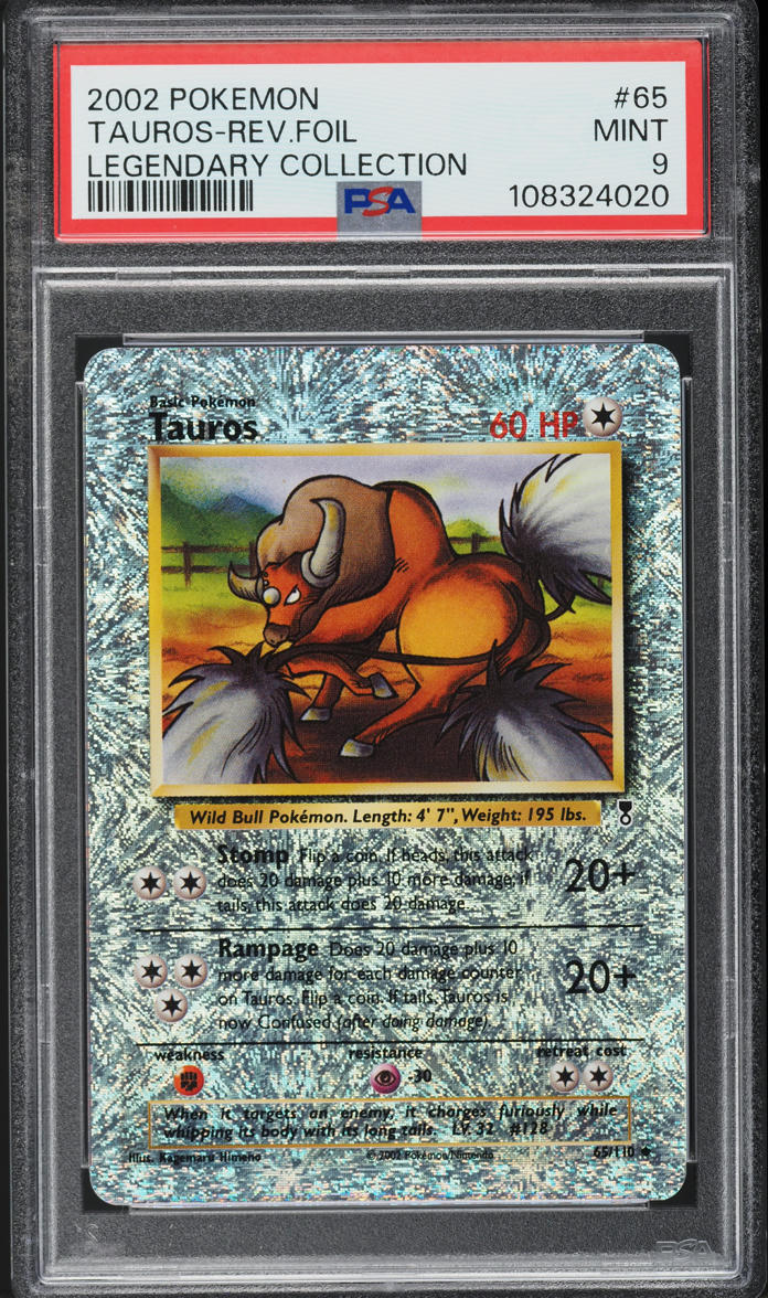 2002 Pokemon Legendary Collection Reverse Holo Tauros #65 PSA 9 MINT