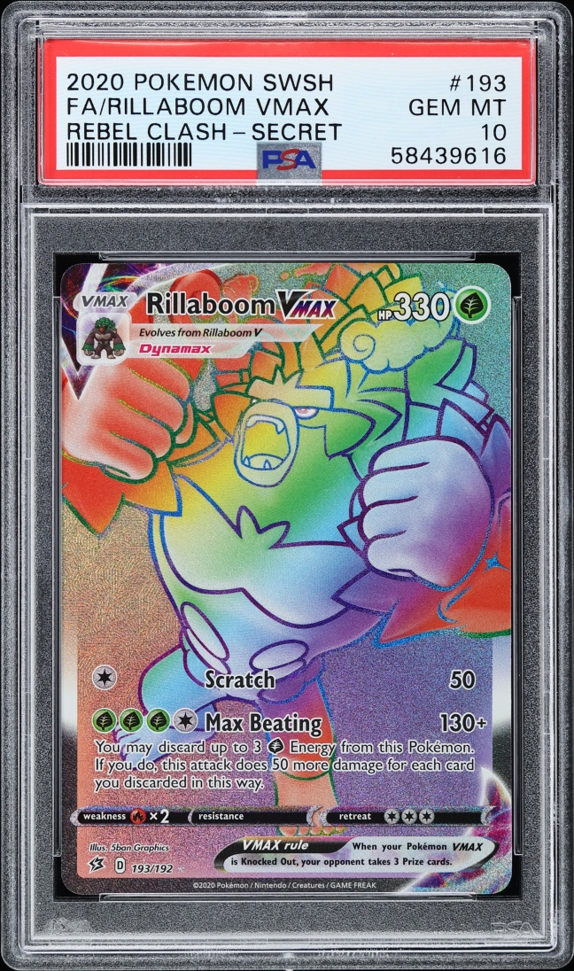 2020 Pokemon Sword & Shield Rebel Clash Rainbow Rare Rillaboom VMAX #193 PSA 10 GEM MINT