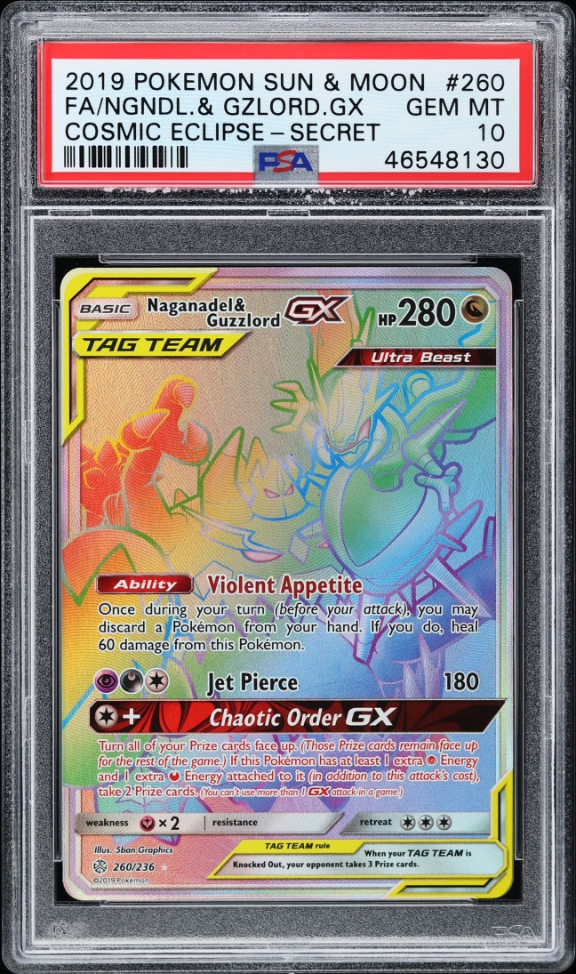 2019 Pokemon Sun & Moon Cosmic Eclipse Rainbow Rare Nagrandel Guzzlord GX #260 PSA 10 GEM MINT