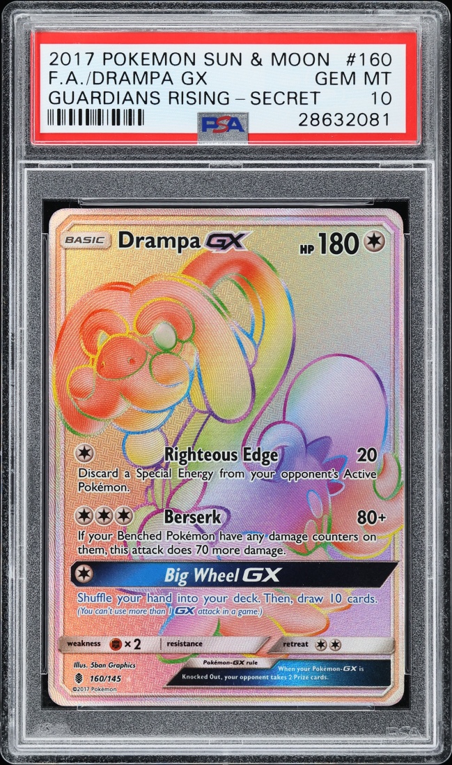 2017 Pokemon Sun & Moon Guardians Rising Rainbow Rare Drampa GX #160 PSA 10 GEM MINT