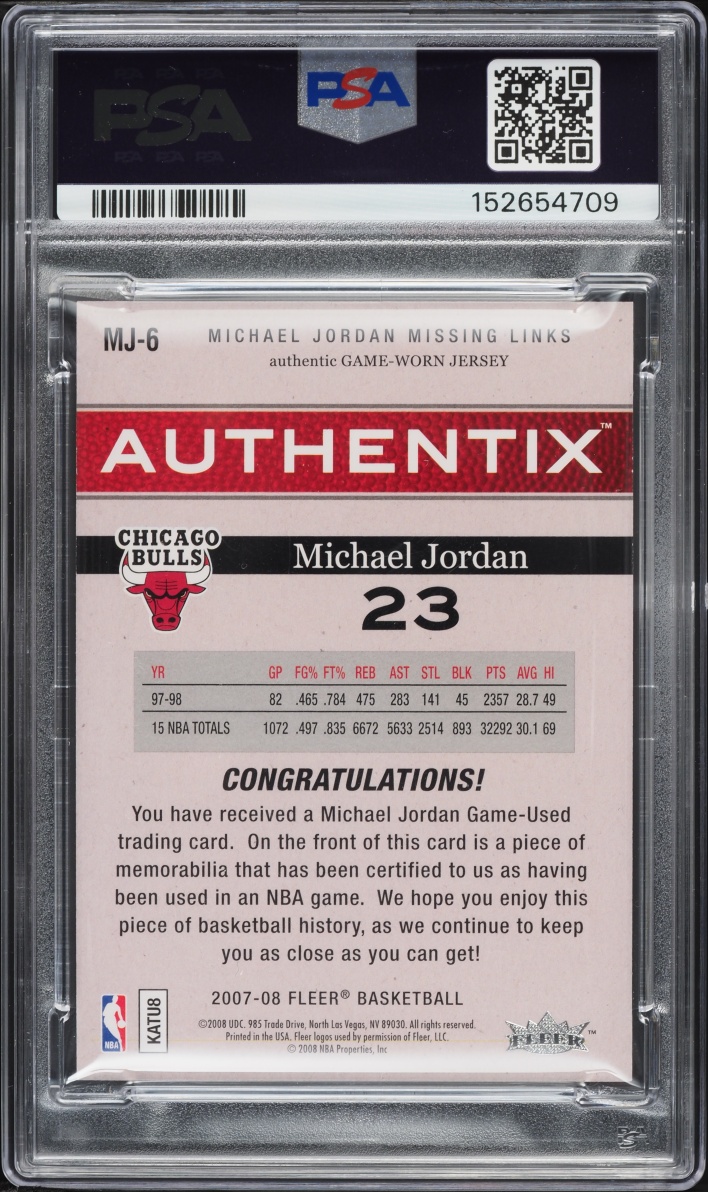 2007 Fleer MJ Missing Links Michael Jordan PATCH #MJ-6 PSA 9 MINT