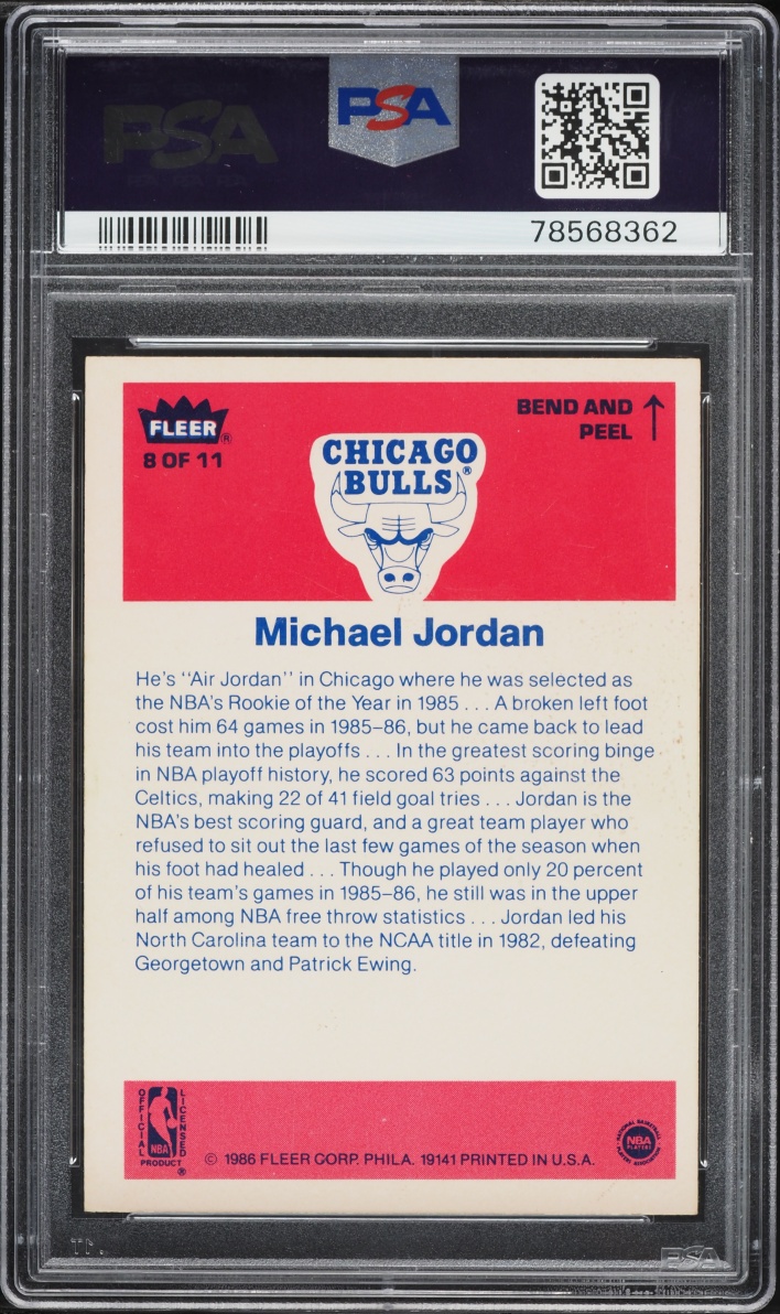 1986 Fleer Sticker Michael Jordan ROOKIE #8 PSA 5 EX