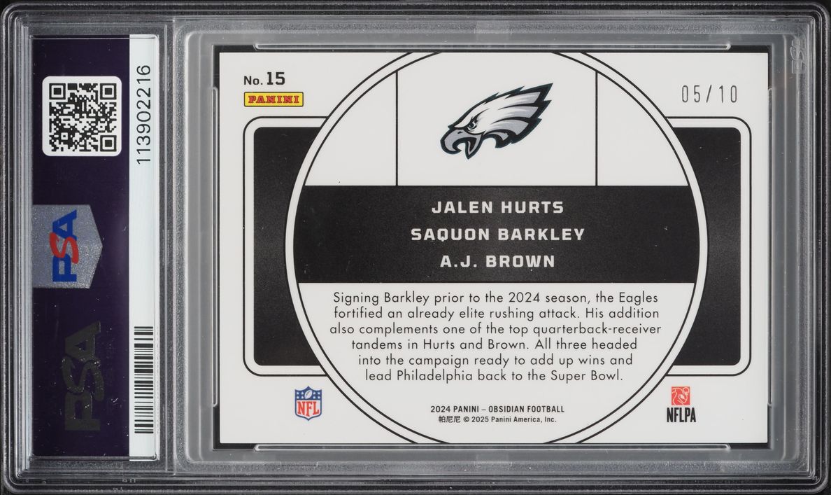 2024 Panini Obsidian Nucleus Gold Jalen Hurts Saquon Barkley AJ Brown /10 #15 PSA 9 MINT