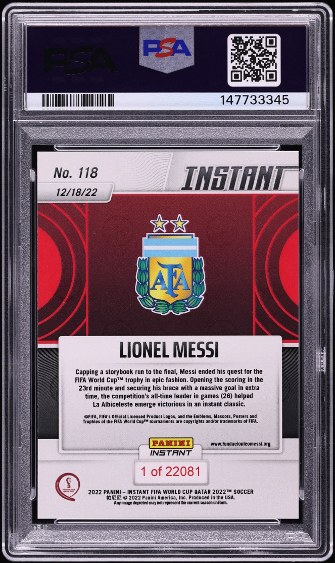 2022 Panini Instant FIFA World Cup Qatar Lionel Messi /22081 #118 PSA 10 GEM MINT