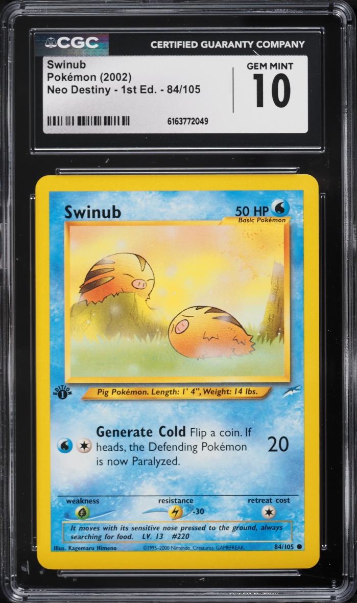 2002 Pokemon Neo Destiny 1st Edition Swinub #84 CGC 10 Gem Mint