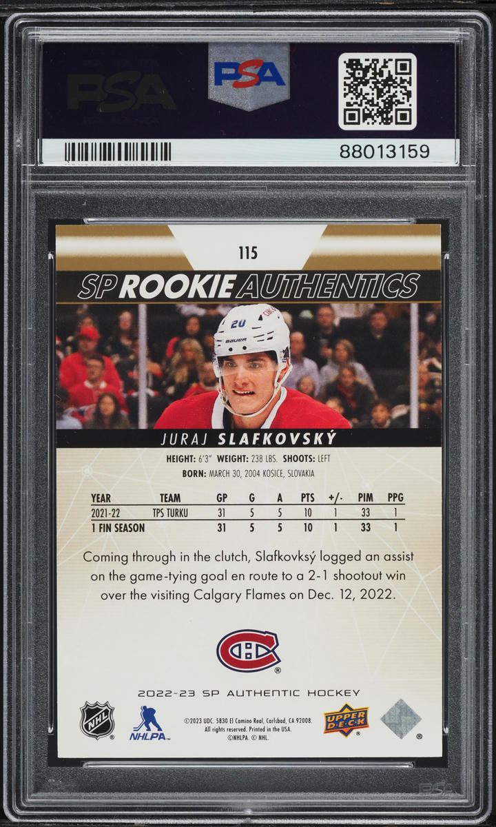 2022 SP Gold Juraj Slafkovsky ROOKIE /199 #115 PSA 9 MINT
