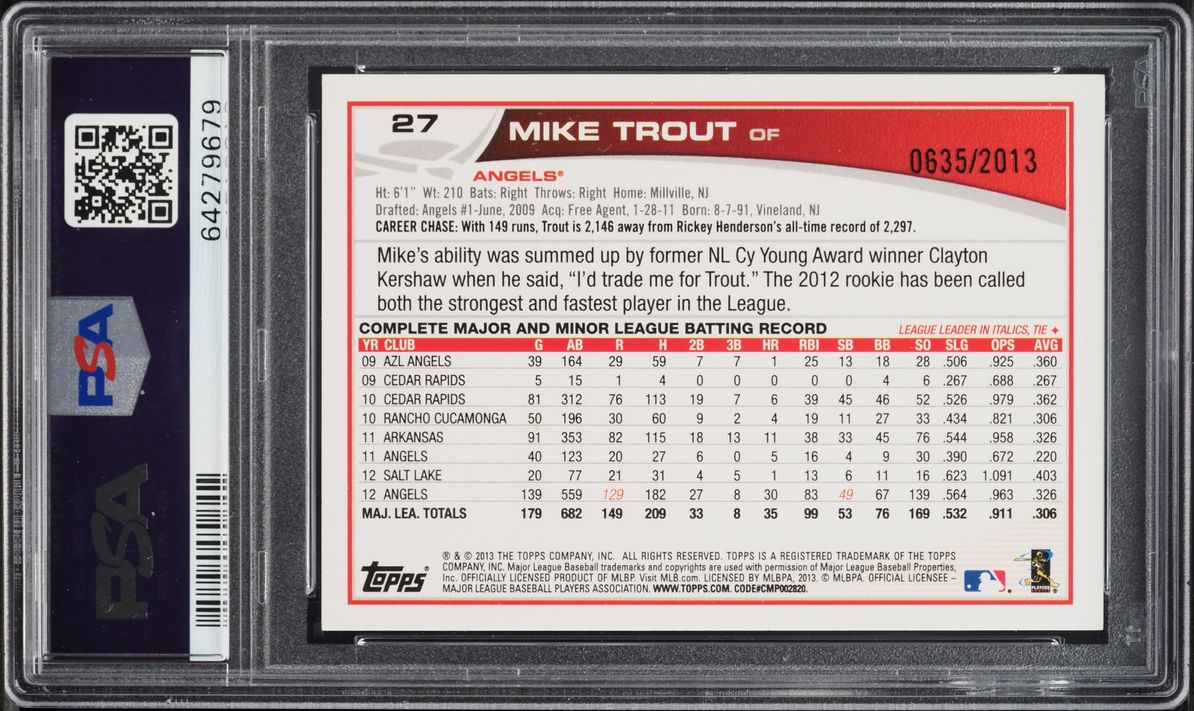 2013 Topps Sliding Gold Mike Trout /2013 #27 PSA 9 MINT