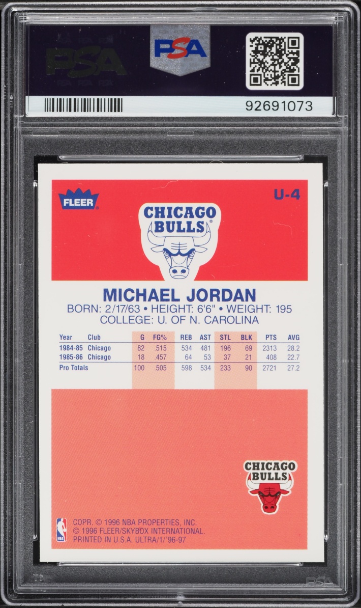 1996 Ultra Decade Of Excellence Michael Jordan #U-4 PSA 10 GEM MINT