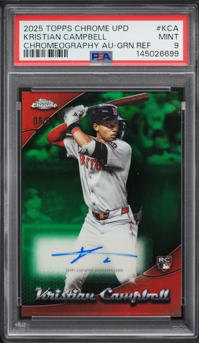2025 Topps Chrome Update Chromeography Green Refractor Kristian Campbell ROOKIE AUTO /99 PSA 9