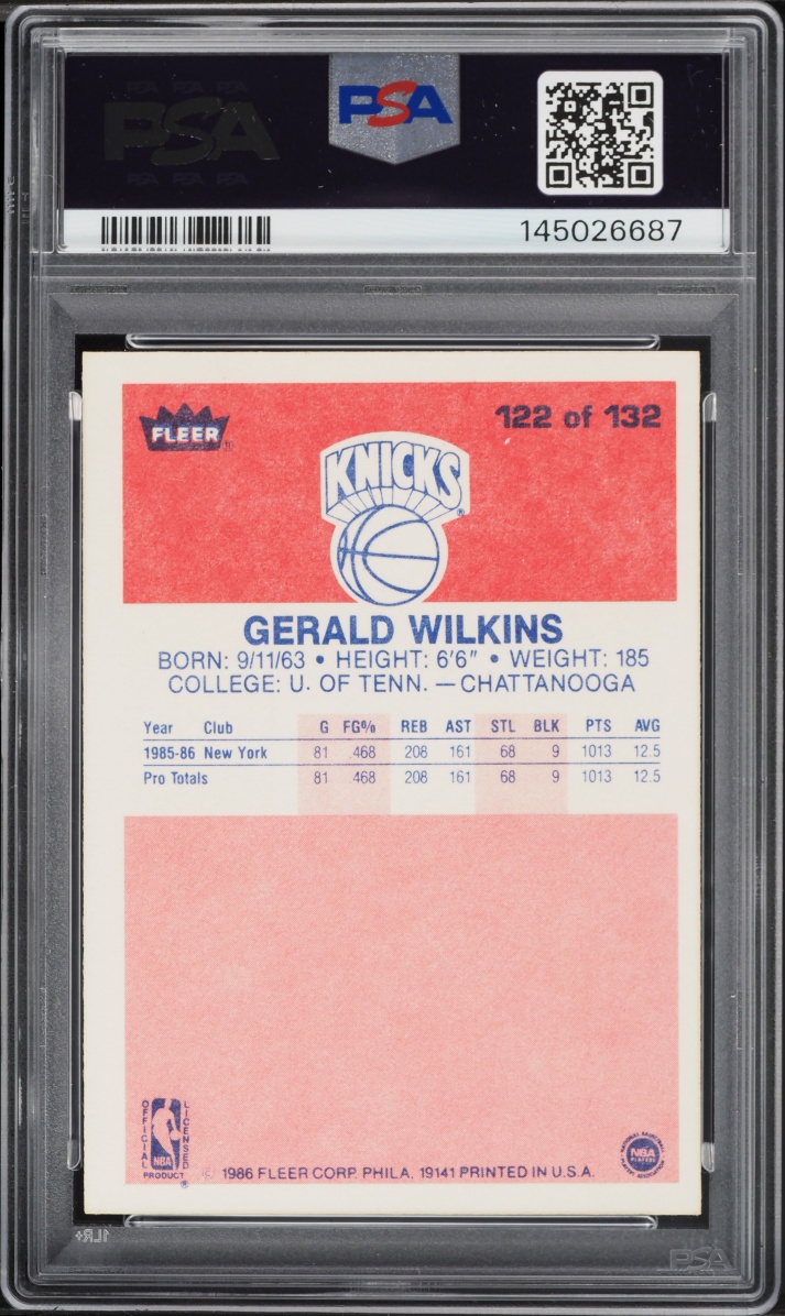 1986 Fleer Basketball Gerald Wilkins ROOKIE #122 PSA 8 NM-MT