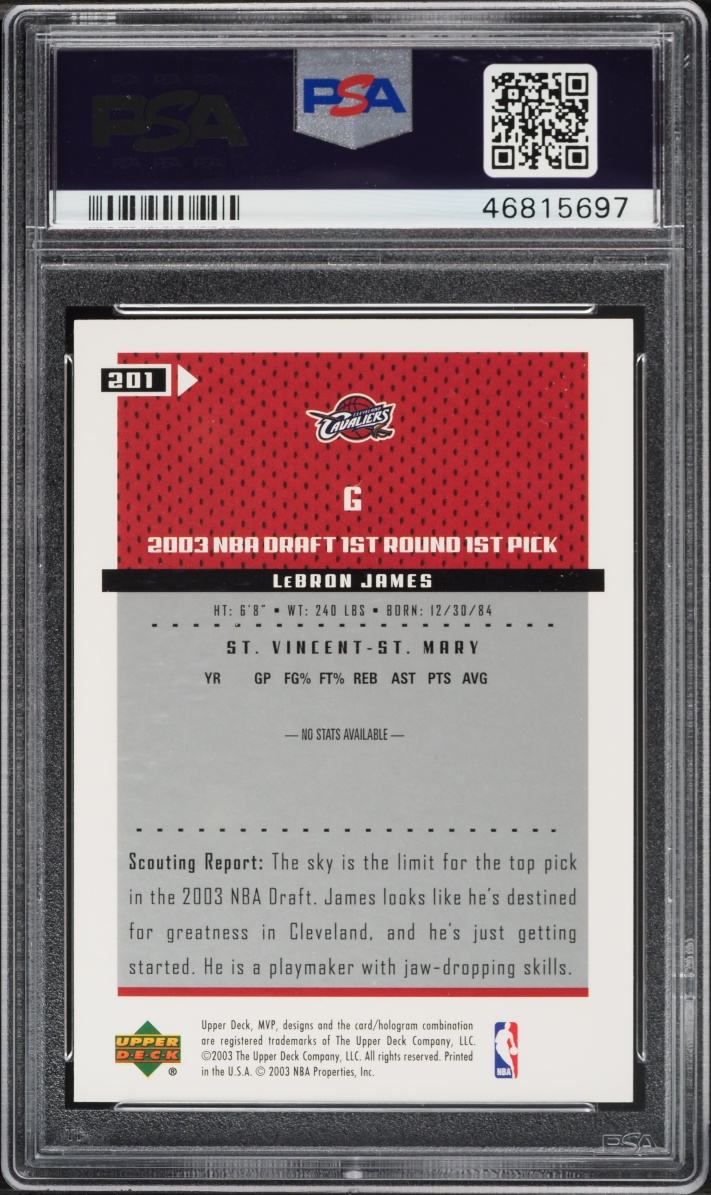 2003 Upper Deck MVP LeBron James ROOKIE #201 PSA 10 GEM MINT
