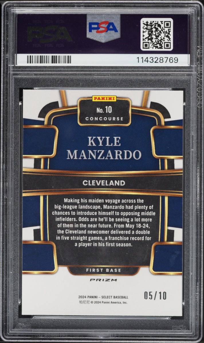 2024 Select Concourse Gold Prizm Kyle Manzardo ROOKIE /10 #10 PSA 10 GEM MINT