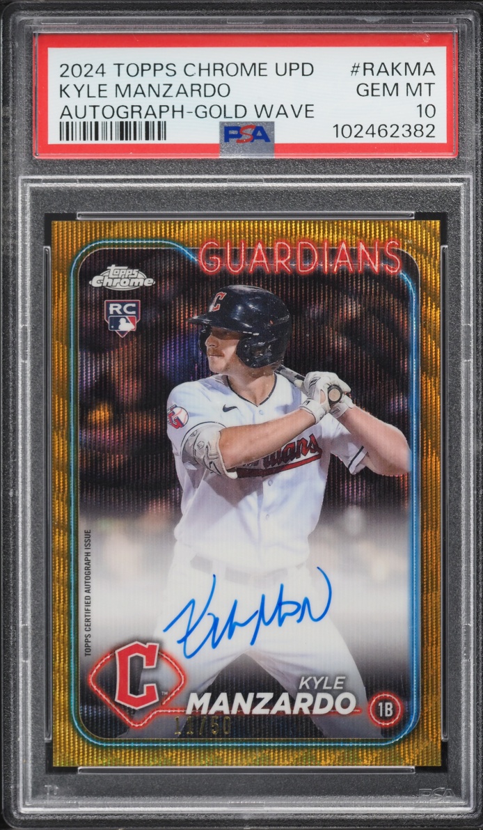 2024 Topps Chrome Update Series Gold Wave Kyle Manzardo ROOKIE AUTO /50 #RA-KMA PSA 10 GEM MINT