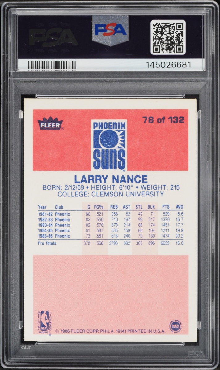 1986 Fleer Basketball Larry Nance #78 PSA 7 NRMT