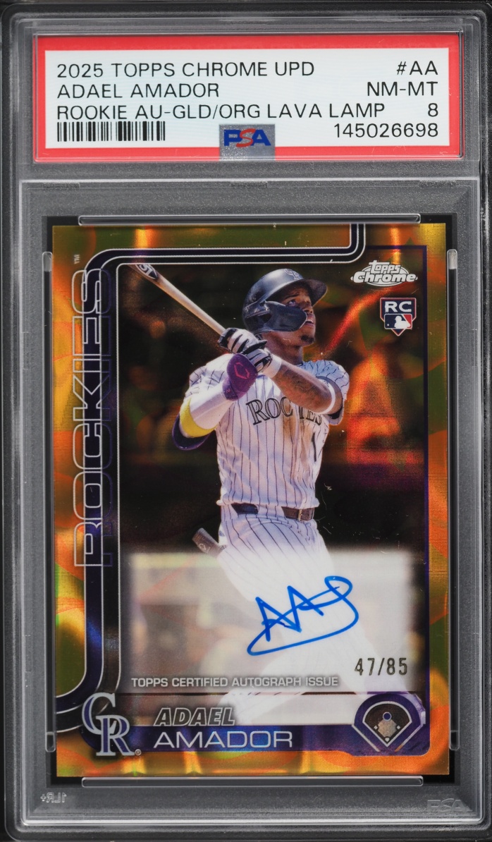 2025 Topps Chrome Update Gold Orange Lava Lamp Adael Amador ROOKIE AUTO /85 #RA-AA PSA 8 NM-MT