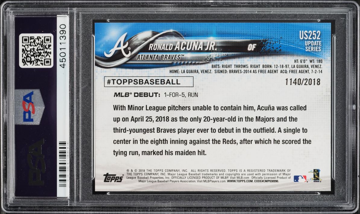 2018 Topps Update Gold Ronald Acuna Jr. ROOKIE /2018 #US252 PSA 10 GEM MINT