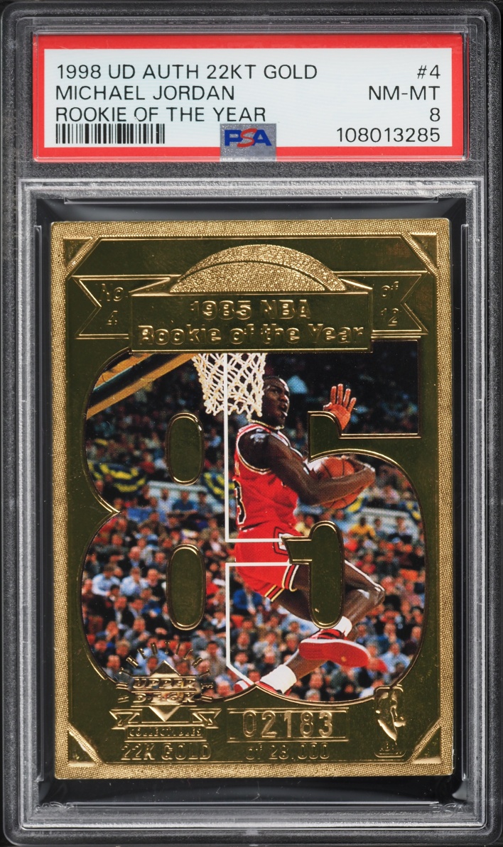 1998 Upper Deck Authenticated 22kt Gold Rookie Of The Year Michael Jordan #4 PSA 8 NM-MT