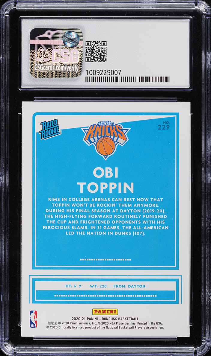 2020 Donruss Orange Laser Obi Toppin ROOKIE #229 CSG 9.5 GEM MINT