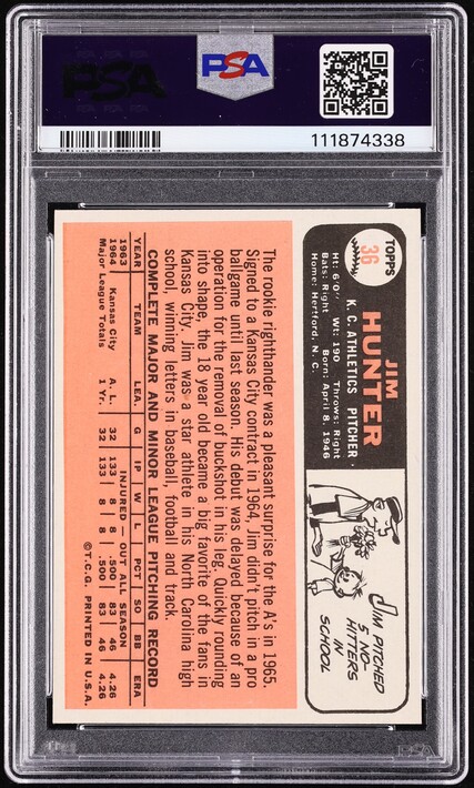 1966 Topps Catfish Hunter #36 PSA 8.5 NM-MT+