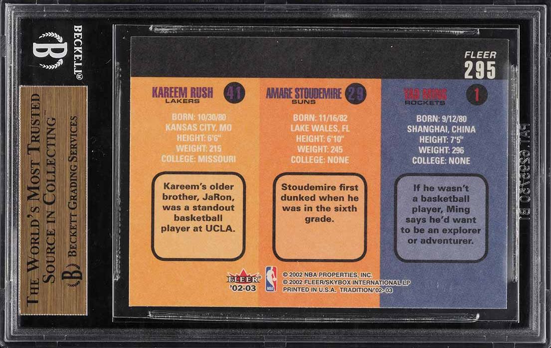 2002 Fleer Tradition Yao Ming Amare Stoudemire Rush ROOKIE #295 BGS 9.5 GEM MINT