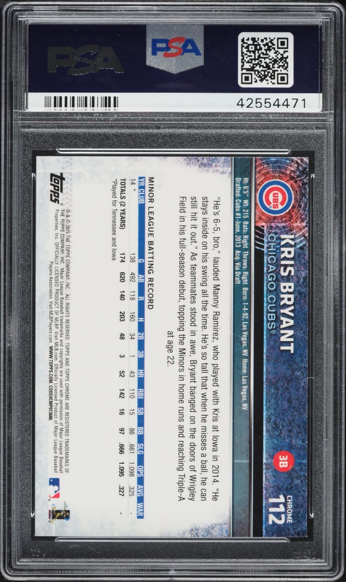 2015 Topps Chrome Kris Bryant ROOKIE #112 PSA 10 GEM MINT