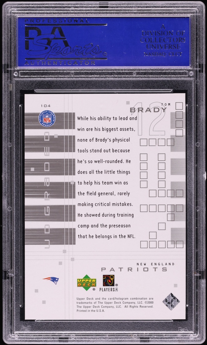 2000 Upper Deck Graded Tom Brady ROOKIE /1325 #104 PSA 10 GEM MINT